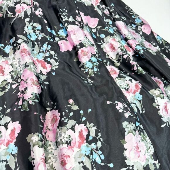 Blondie Nites by Stacy Sklar Skirt Women 1 Black Floral Print Midi A-Line Clean - Picture 8 of 9